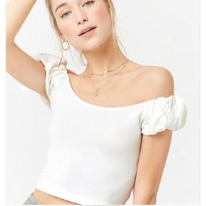 Forever 21 white puffy sleeve crop top